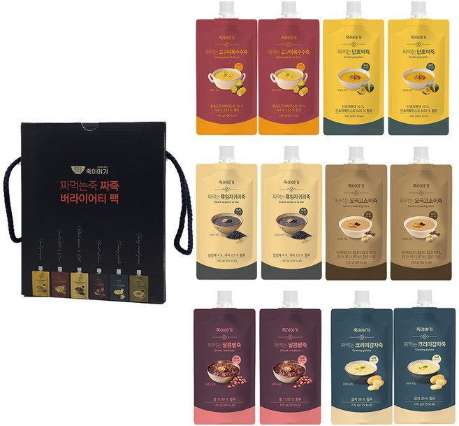 죽이야기 짜먹는 죽 3종 x 2p x 140g + 3종 x 2p x 170g 버라이어티팩 세트, 1세트, 1.86kg