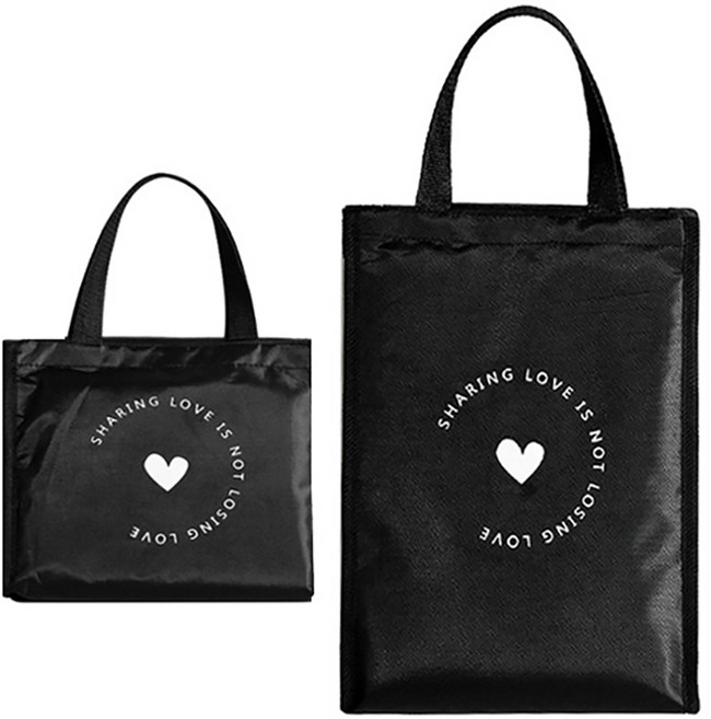 1+1 피크닉 도시락 보냉백 보냉 가방 미니 아이스 박스 캠핑 은박 보온 쿨러백 아이스백 휴대용 블랙 쿨링백, R49009D(하트