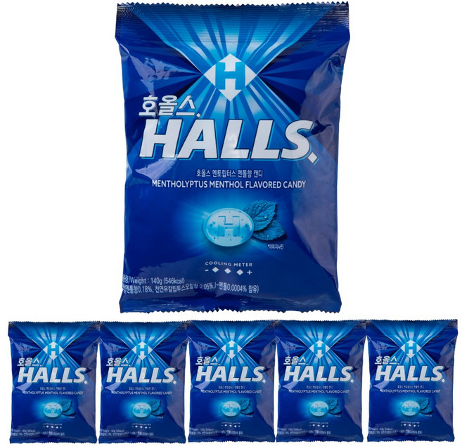 HALLS 涼爽喉糖 薄荷口味, 6袋, 140g