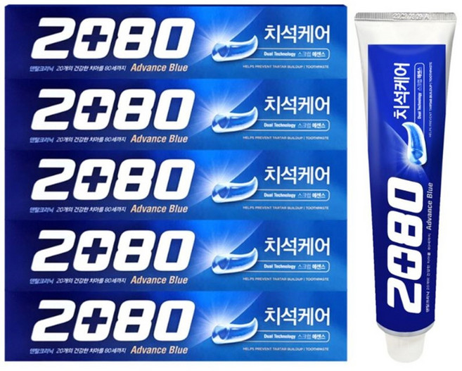 2080 치석케어 어드밴스 블루 치약 160g, 6개