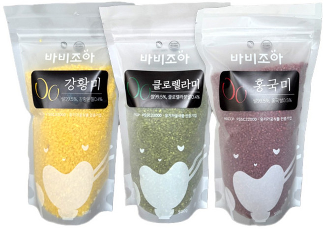 바비조아 HACCP 기능성쌀 500g 3종 홍국미+클로렐라+강황, 3개