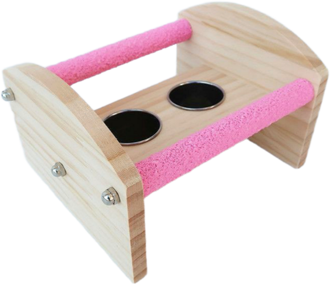 르브아 앵무새 발톱갈이 횃대 모이통, 1개, 핑크