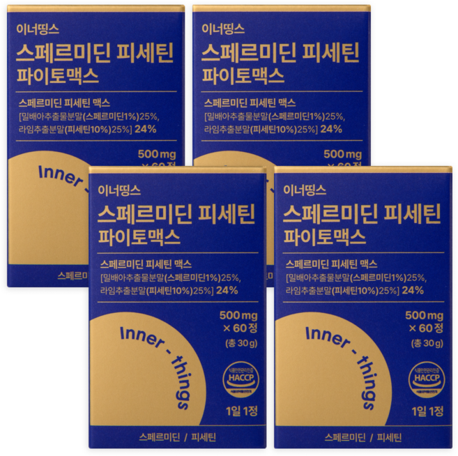 이너띵스 스페르미딘 피세틴 파이토 맥스 효모 스퍼미딘 식약청 HACCP 인증, 4개, 60정