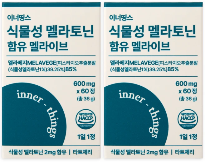 이너띵스 식물성 멜라토닌 함유 멜라이브 식약청 HACCP 인증, 2개, 60정 - 쿠팡