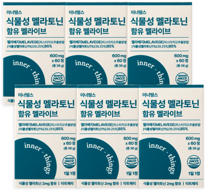 이너띵스 식물성 멜라토닌 함유 멜라이브 식약청 HACCP 인증, 6개, 60정
