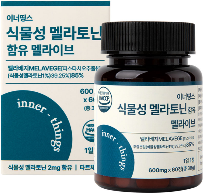 이너띵스 식물성 멜라토닌 함유 멜라이브 식약청 HACCP 인증, 1개, 60정