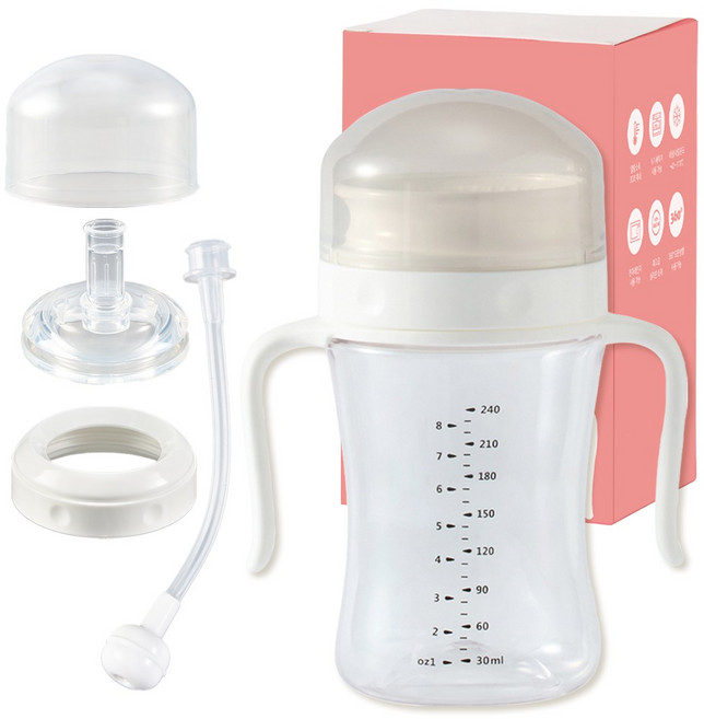 키도러블 360 흘림방지 자기주도컵 240ml+빨대컵 헤드 세트, 화이트, 1개, 240ml