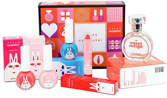 레시피박스 어린이 화장품 스위트믹스 선물세트, 향수+립크레용+매니큐어3종(핑크+스카이+체리), 1개