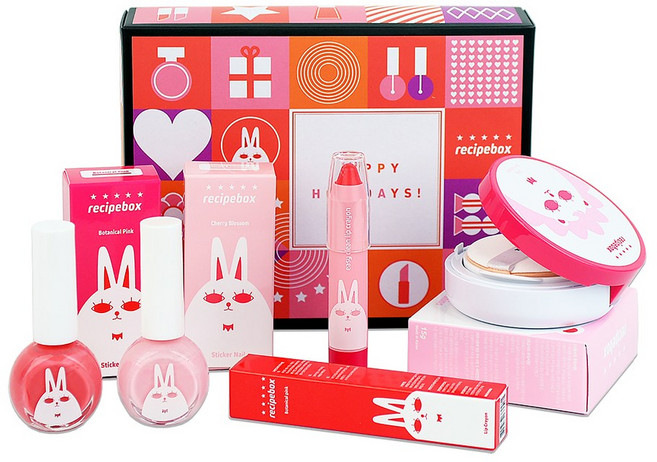 레시피박스 어린이 화장품 메이크업 스페셜 프린세스 선물 세트, 매니큐어(보타니칼핑크+체리블라썸)+선쿠션+립크레용, 1세트