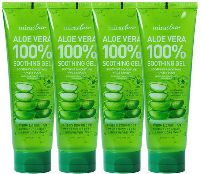 미라클레어 알로에베라 순도100% 무알콜 수딩젤 수분가득, 4개, 260ml