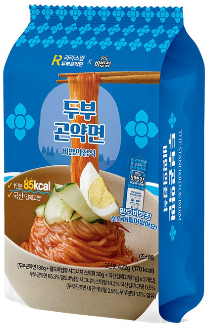 라라스팜 두부곤약면 비빔의정석 (두부곤약면+팔도비빔장+국산김깨고명)211gx2인분 곤약비빔면, 5개