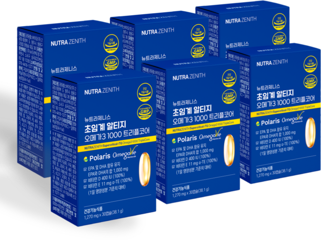 [6중 복합케어]뉴트라제니스 초임계 알티지 오메가3 1000 트리플코어 비타민D 비타민E, 6박스, 30정