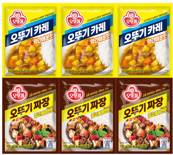 오뚜기카레 약간매운맛 100g 3개+오뚜기짜장 100g 3개(총 6개), 1세트, 600g