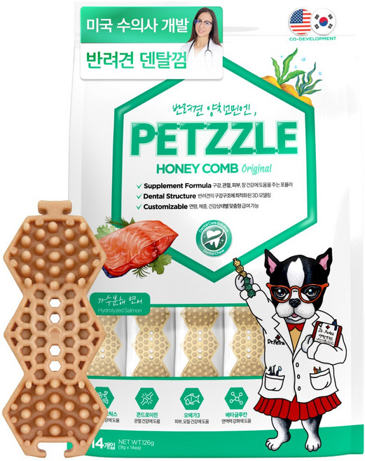 닥터페트라 펫즐 허니콤 강아지 덴탈껌, 가수분해연어맛, 9g, 14개