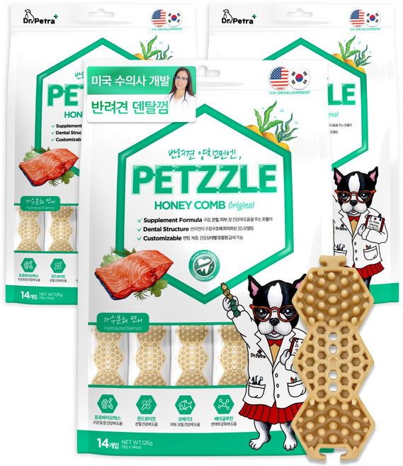 닥터페트라 펫즐 허니콤 강아지 덴탈껌, 가수분해연어맛, 9g, 42개