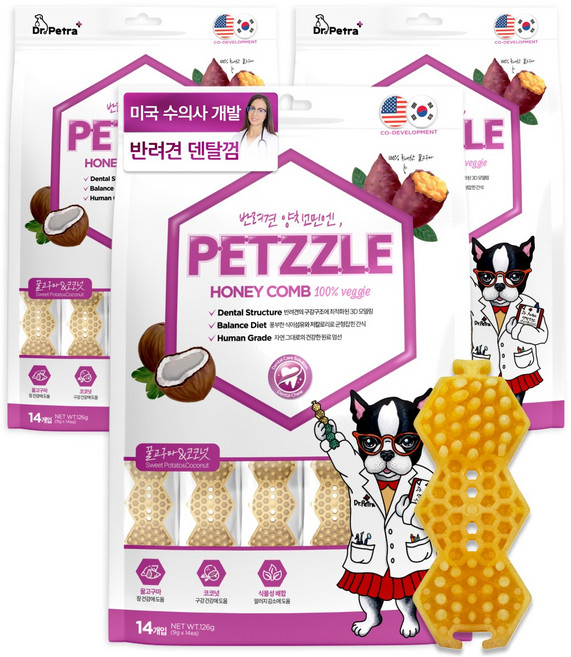 닥터페트라 펫즐 허니콤 강아지 덴탈껌, 꿀고구마/코코넛맛, 9g, 42개