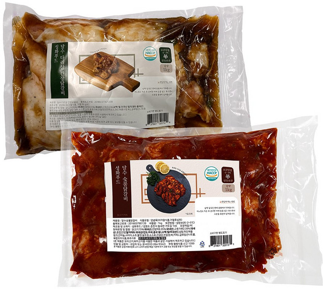 춘천 달수 닭갈비 세트 (숯불닭갈비1kg+간장닭갈비1kg) 총2kg 국내산닭다리 당일제조 당일발송 (떡사리1증정), 1kg, 2개