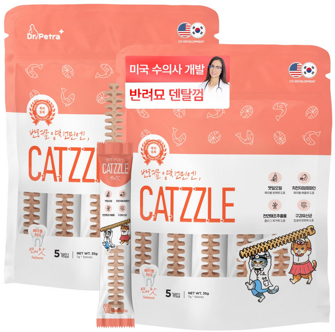 닥터페트라 반려묘 양치고민엔 캣즐 고양이껌 고양이간식, 연어맛, 7g, 10개