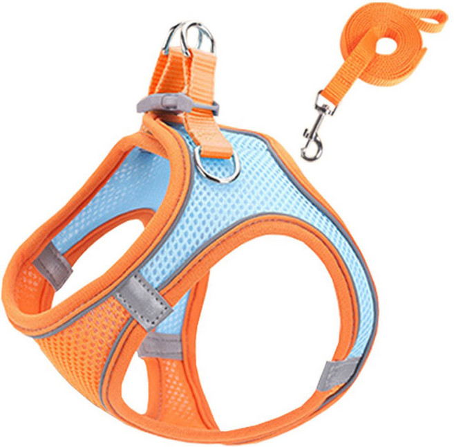 도매짱 고양이하네스 고양이목줄 고양이 전용 산책줄 가슴줄, 오렌지+스카이, 1개