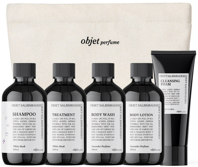 살림백서 오브제 여행용 세면도구 어메니티 5종 세트 트래블키트 샴푸 바디워시 린스 폼클, 1세트, 100ml