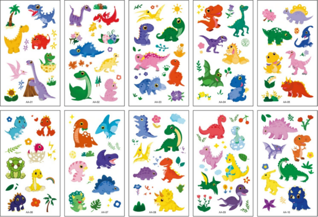 공룡 드래곤 유아 아동 타투 어린이 판박이 야광 스티커 7타입, 1개, AA-10매세트