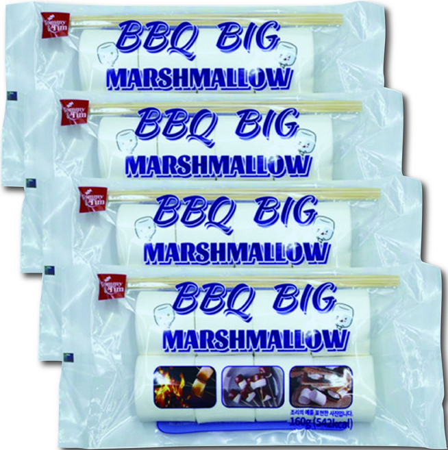 BBQ 구워먹는 캠핑 간식 빅 마시멜로우(꼬지포함) 160g x 4봉(유통기한:2027.09.05일), 4개