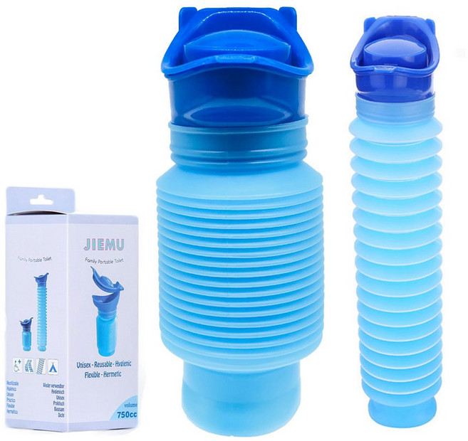 남녀공용 휴대용소변기 차량용 간이 화장실 캠핑용 남자 여자 소변기, 아코디언 블루, 1개
