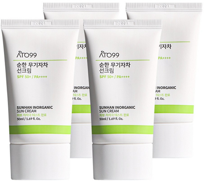 아토99 순한 무기자차 선크림 SPF 50+ PA++++, 50ml, 4개