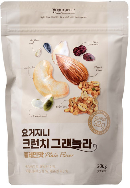 요거지니 크런치 저당 그래놀라 시리얼, 1개, 200g