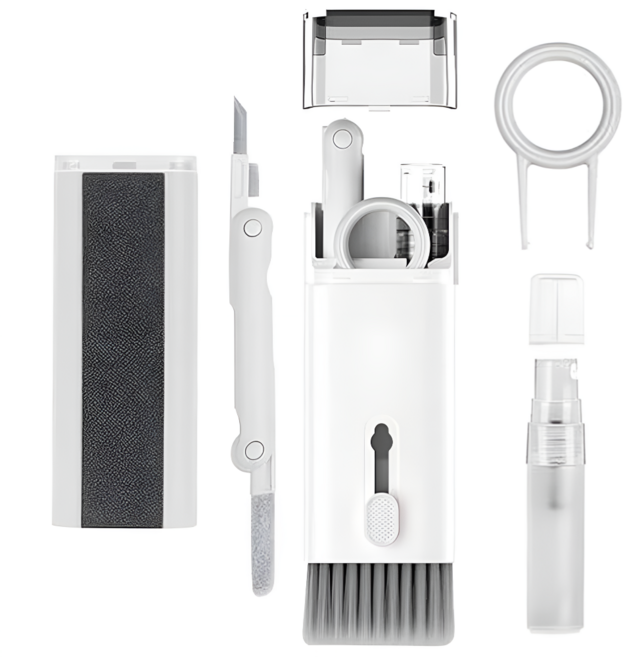 저스트픽 다용도 키보드 이어폰 클리닝 멀티 청소 브러쉬 세트, 화이트, 1세트