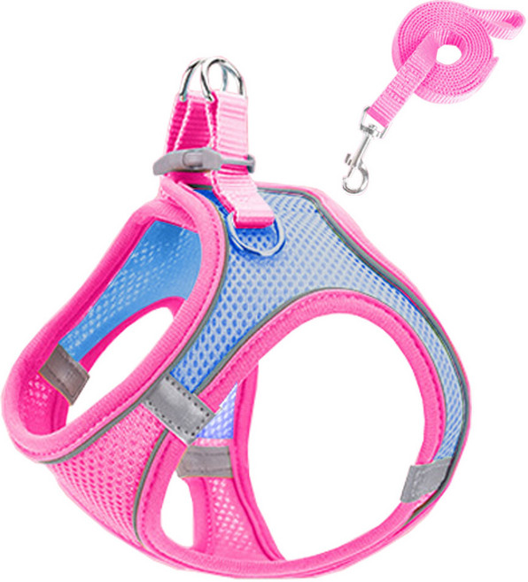 도매짱 고양이하네스 고양이목줄 고양이 전용 산책줄 가슴줄, 핑크+스카이, 1개