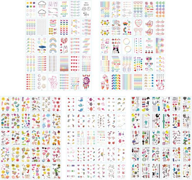 KC인증 태희네상점 어린이 타투스티커 150매세트 어린이집 학교 수업활동 교구 소품꾸미기 크리스마스 할로윈 단체행사 마꾸 행사 분위기 메이커용 스티커, 1세트, 5종 미니