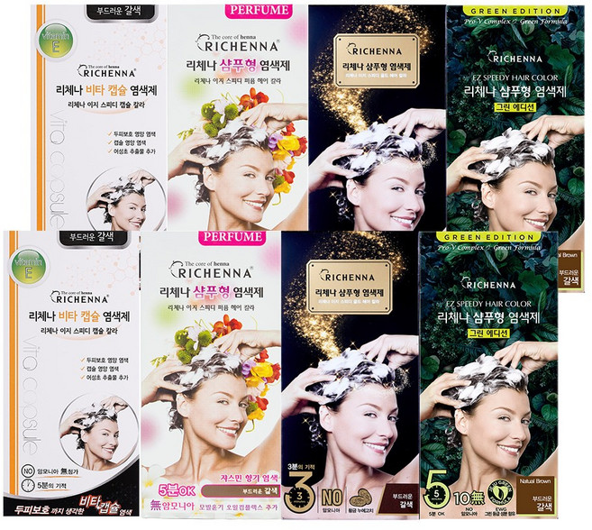 리체나 샴푸형 새치 염색제 BEST 4종, 2개, 자연스러운 흑갈색