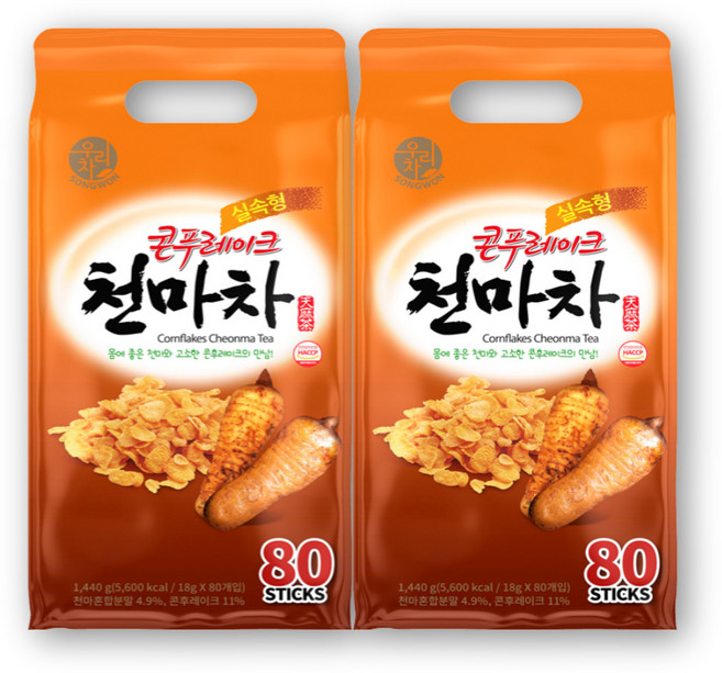 송원 우리차 콘푸레이크 천마차 + 바나바잎차 40T, 18g, 2개, 80개입