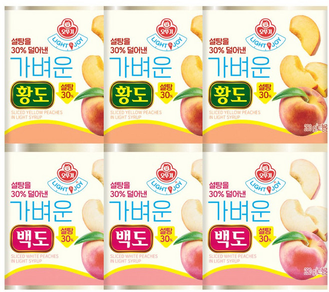 오뚜기 Light&Joy 가벼운 황도 3개+백도 3개(총 6개), 1세트