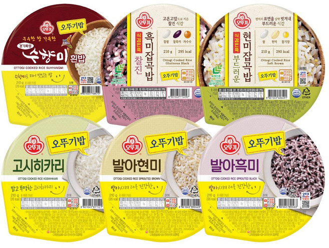 오뚜기밥 18개(고시히카리3+발아현미3+발아흑미3+흑미잡곡밥3+현미잡곡밥3+수향미3), 3.78kg, 1박스