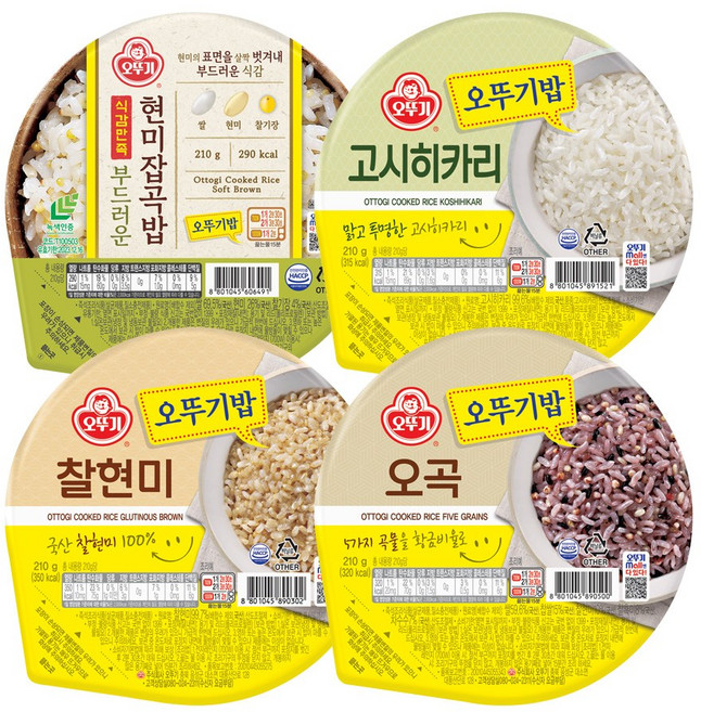 오뚜기밥 고시히카리 6개+오곡 6개+찰현미 6개+부드러운현미잡곡밥 6개, 210g, 24개