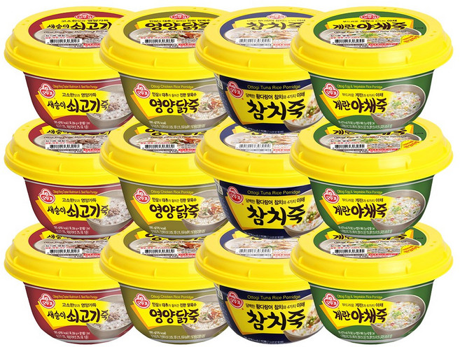 오뚜기 죽 4종 각 3개 새송이쇠고기+영양닭+참치+계랸야채, 1세트