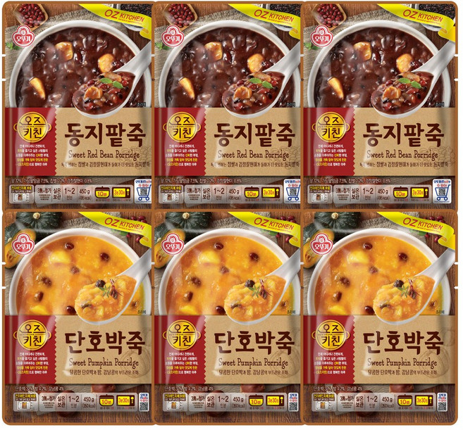 오즈키친 단호박죽 450g 3개 + 오즈키친 동지팥죽 450g 3개, 1세트