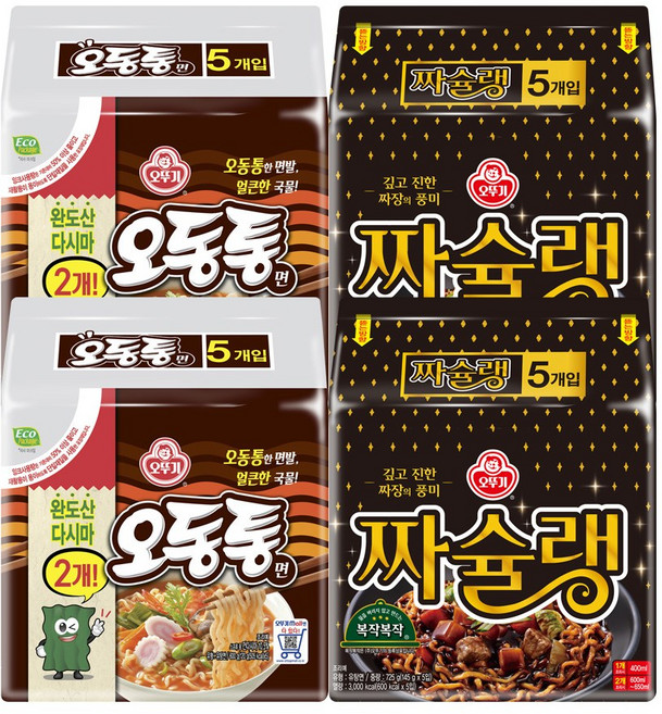 오뚜기 오동통면 (120gx5) 2개+짜슐랭 (145gx5) 2개, 1세트