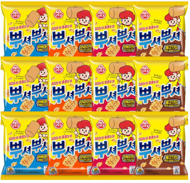 오뚜기 뿌셔뿌셔 불고기맛 3개+바베큐맛 3개+양념치킨맛 3개+떡볶이맛 3개(총 12개), 90g, 1개