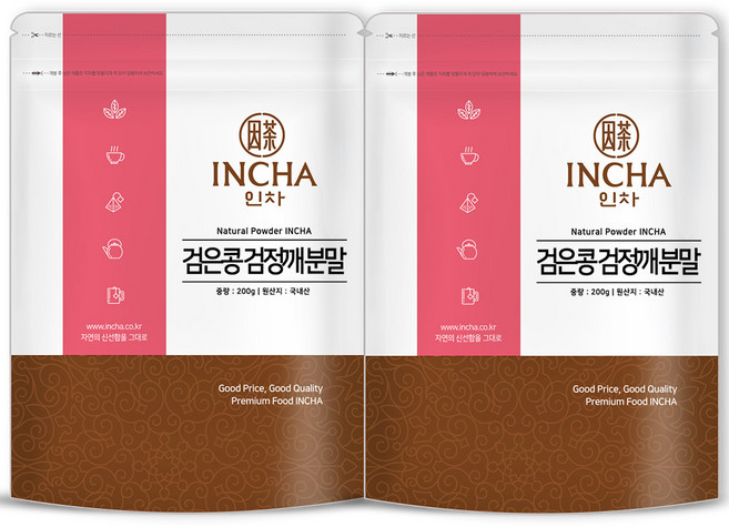 인차 국산 검은콩 검정깨 혼합 가루 분말, 200g, 2개