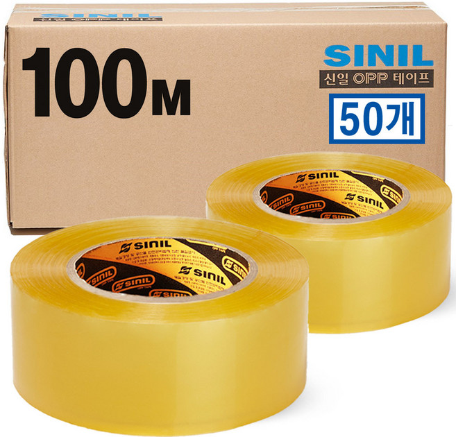 SINILBOND 박스테이프 투명 100M 50롤 1세트, 50개