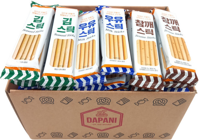 다파니 우유스틱 김스틱 참깨스틱 3종 간식 대용량 개별포장 60개, 1세트