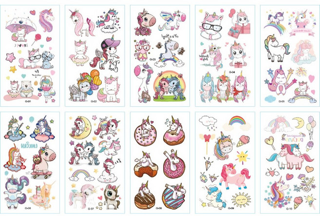 유니콘 유아 아동 타투 어린이 판박이 야광 스티커 8타입, 1세트, G-10매