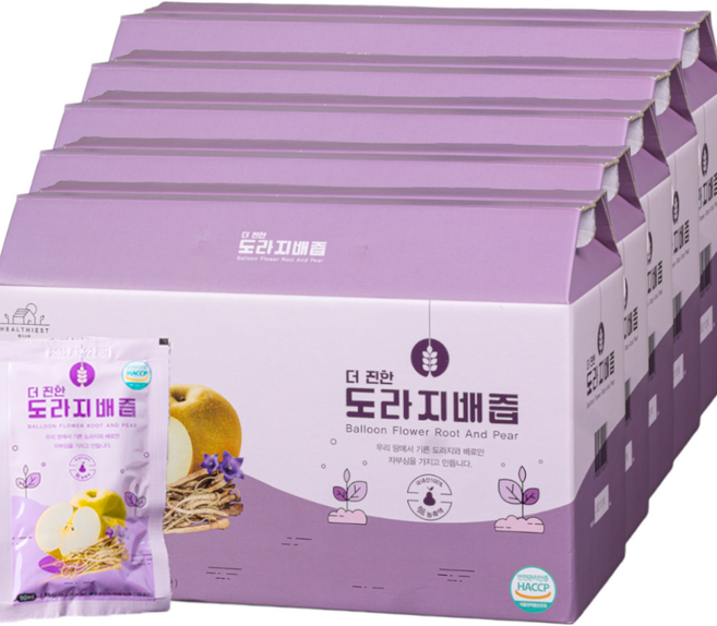 [진안고원농산] 무농약 직접 재배 3년근 약도라지 물과 첨가물을 넣지 않은 순수 더 진한 도라지배즙 30포, 90ml, 5박스