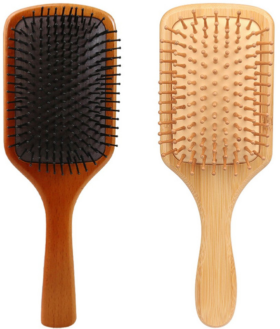 투데이리빙 1+1 두피 케어 쿠션 헤어 브러쉬 머리 볼륨 브러시 드라이 머리빗 나무빗, R98152A(브라운+라이트브라운, 2개입, 1세트