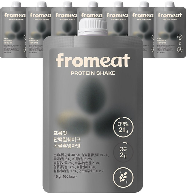 [다이어트 필수템] 프롬잇 단백질 쉐이크 곡물흑임자맛 파우치 식사대용 미숫가루맛, 7개, 45g
