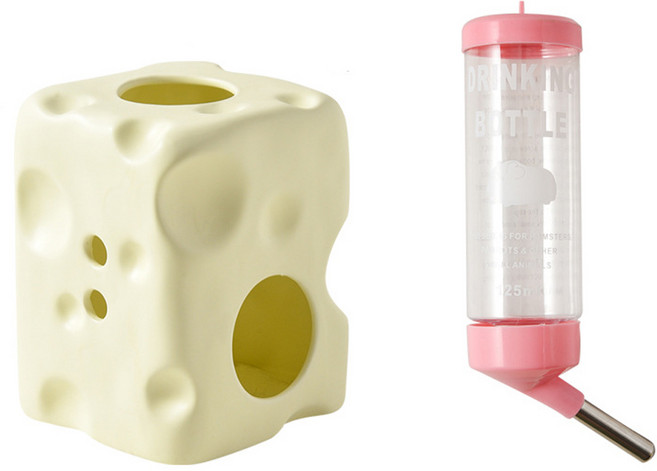 델라무드 치즈 올인원 햄스터 은신처 급수기 물통, 화이트, 1개