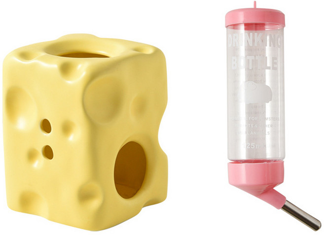 델라무드 치즈 올인원 햄스터 은신처 급수기 물통, 커스타드, 1개